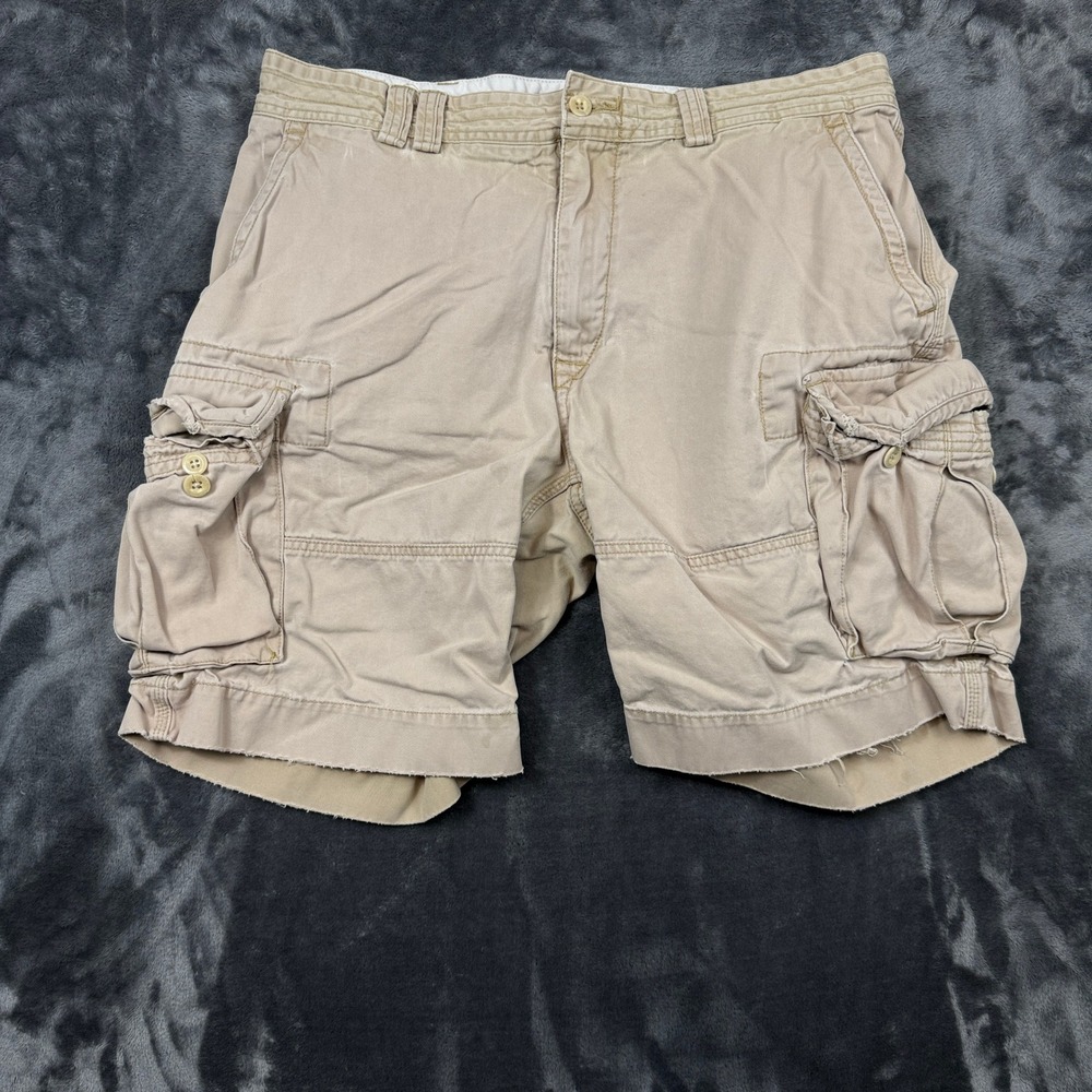 Polo Ralph Lauren Cargo Shorts Mens 38 Tan Khaki Cotton Frayed Utility Rugged